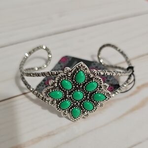 Silver and Green Floral Bracelet